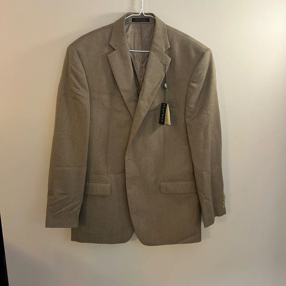 Lauren Ralph Lauren Mens‎ Blazer Career Office 42R Tan Herringbone Quiet Luxury